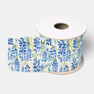Bluebonnet Texas Wildflower, Blue Floral Pattern Grosgrain Ribbon