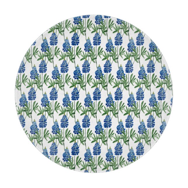 Bluebonnet Texas Wildflower Watercolor Pattern Cutting Board (Front)