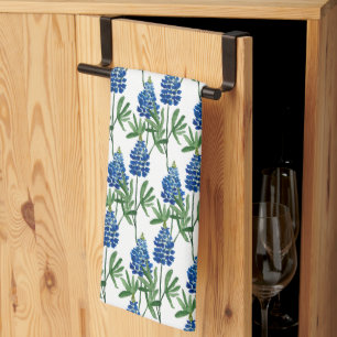 Bluebonnet Texas Wildflower Watercolor Pattern Tea Towel