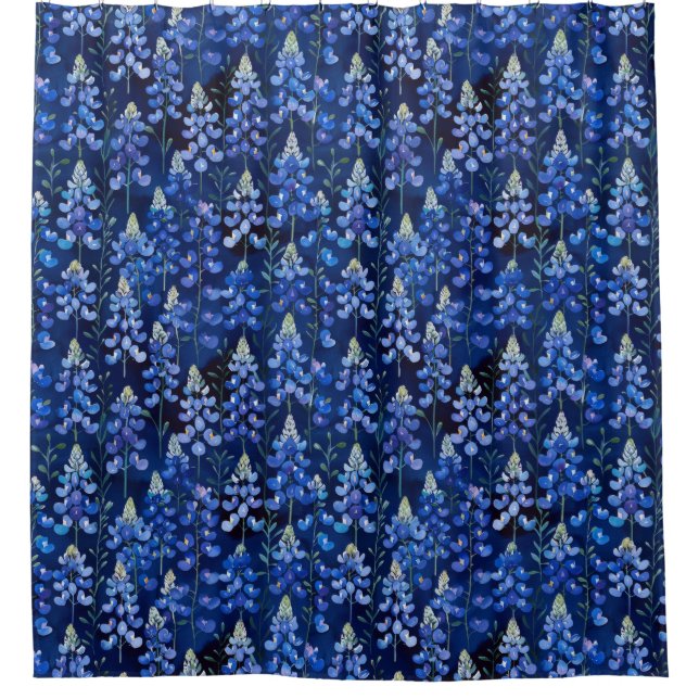 Bluebonnet Wildflower, Dark Blue Texas Floral Shower Curtain (Front)