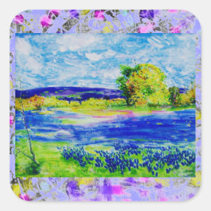 bluebonnet wildflowers drip square sticker