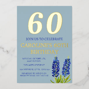 Bluebonnets 60th Birthday Blue Floral Texas Gold