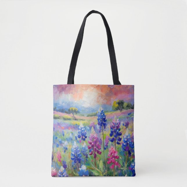 Bluebonnets Abstract Floral Art Tote Bag (Front)