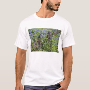 Bluebonnets and phlox surrounding cemetery gate T-Shirt