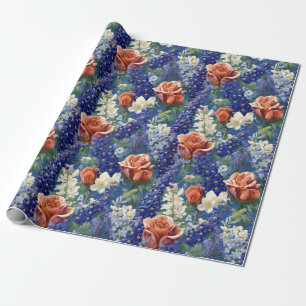 Bluebonnets and Red Roses Pattern Wrapping Paper