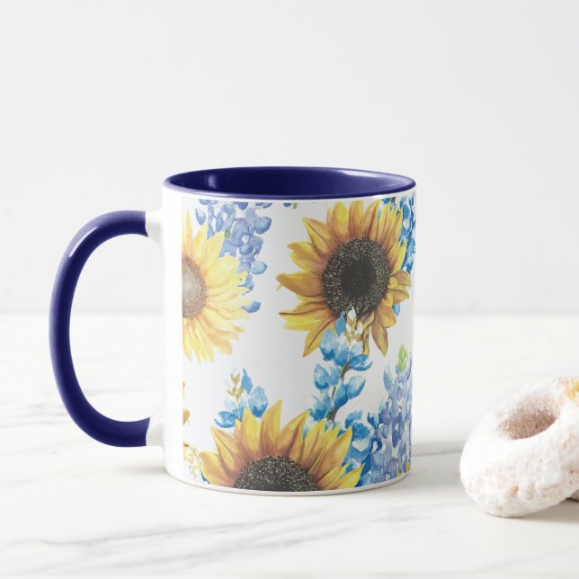 Bluebonnets and Sunflowers Mug (With Donut)
