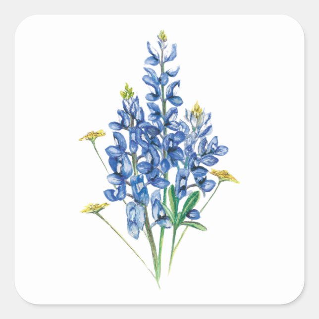 Bluebonnets and Wildflowers Square Sticker (Front)