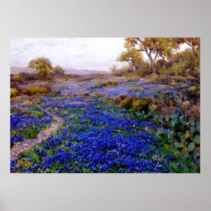 Bluebonnets at Twilight, North of San Antonio Poster