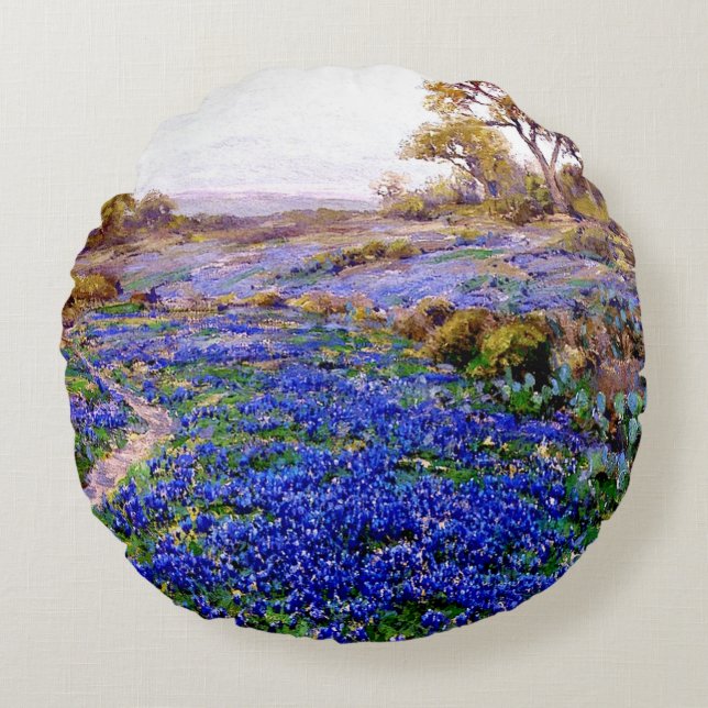 Bluebonnets at Twilight, North of San Antonio, Round Cushion (Front)