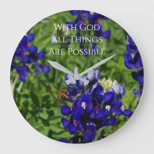 Bluebonnets & Bee w/ God All Things Are Possible Large Clock