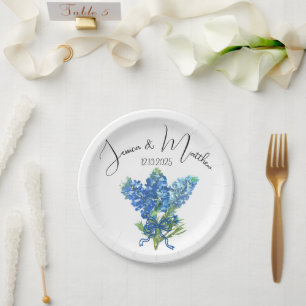 Bluebonnets Blue floral Boho Watercolor Weddings Paper Plate