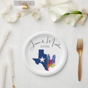 Bluebonnets Blue floral Boho Watercolor Weddings Paper Plate