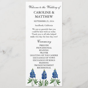 Bluebonnets Blue Floral Elegant Modern Wedding Programme