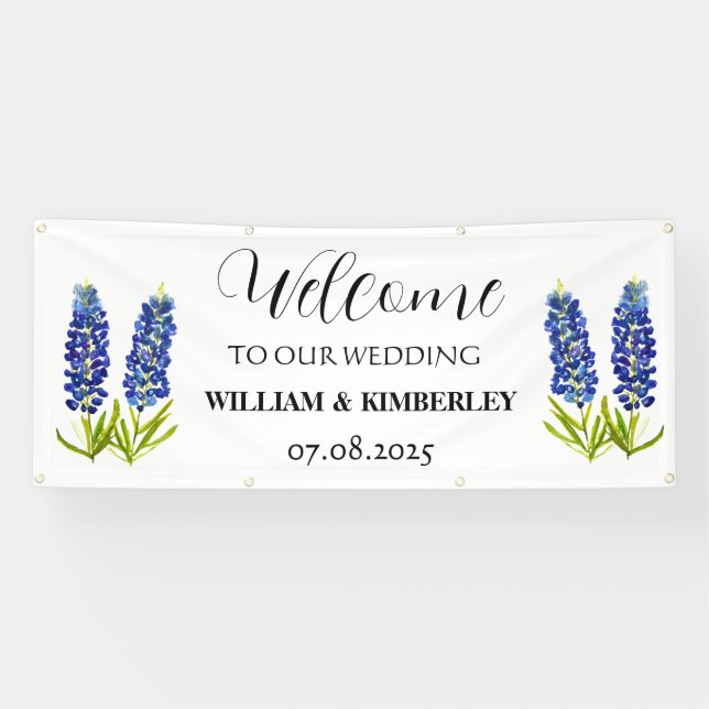 Bluebonnets Blue Floral Rustic Elegant Wedding Banner (Horizontal)