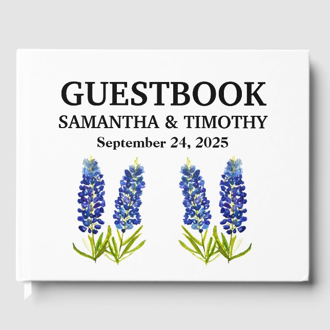 Bluebonnets Blue Floral Texas Floral Wedding Guest Book (Front)