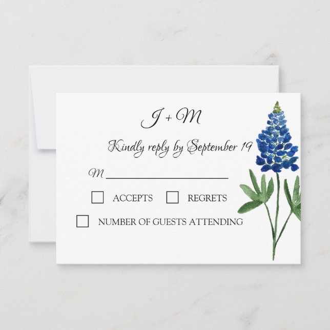 Bluebonnets Blue Floral Texas flowers Modern RSVP Card (Front)