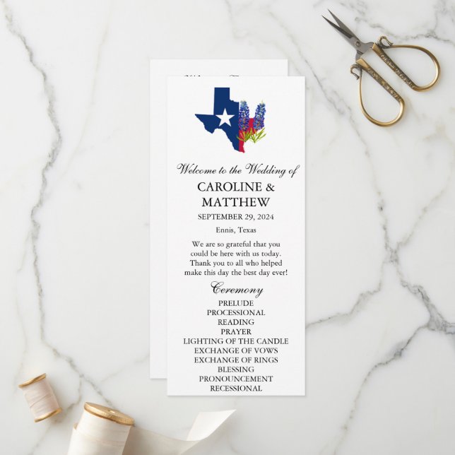 Bluebonnets Blue Floral Texas Modern Wedding  Programme (Front/Back In Situ)
