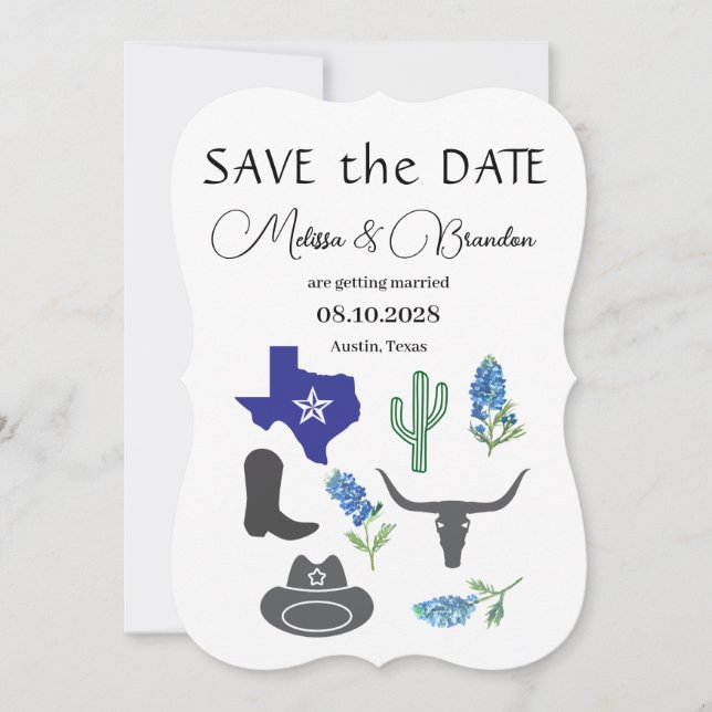 Bluebonnets Blue Floral Texas Rustic Wedding  Invitation (Front)