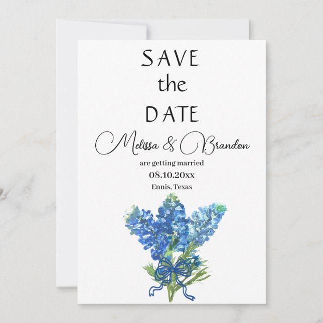 Bluebonnets Blue Floral Texas Rustic Wedding  Invitation (Front)