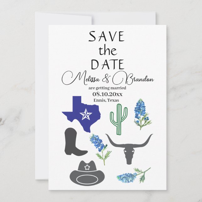 Bluebonnets Blue Floral Texas Rustic Wedding  Invitation (Front)
