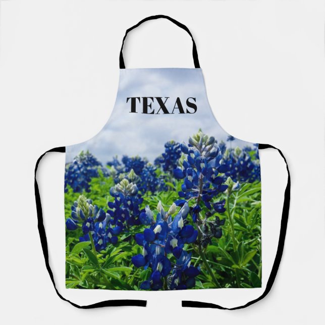 Bluebonnets Blue Floral Texas Texan Elegant Apron (Front)