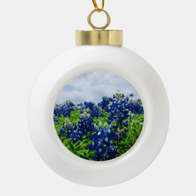 Bluebonnets Blue Floral Texas Texan Elegant Ceramic Ball Christmas Ornament (Front)