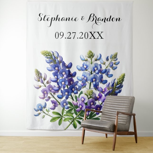 Bluebonnets Blue Floral Texas Wedding Photo Booth Tapestry (In Situ)