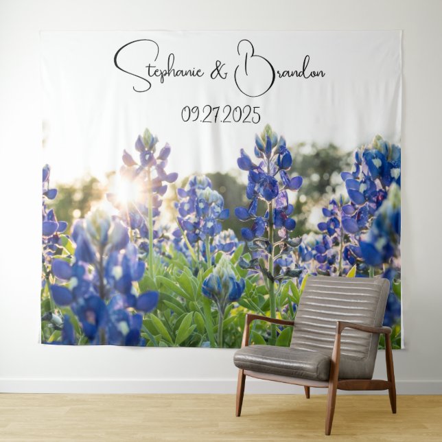 Bluebonnets Blue Floral Texas Wedding Photo Booth Tapestry (In Situ (Horizontal))