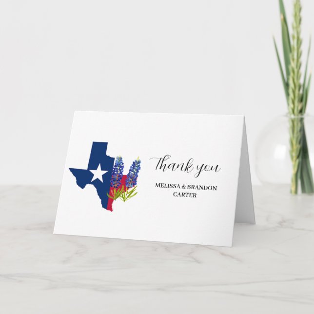 Bluebonnets Blue Floral Texas Wedding Thank you  (Front)