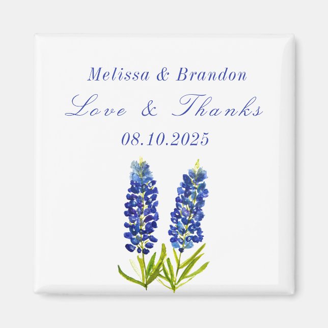 Bluebonnets Blue Floral Texas Wedding Thank you  Magnet (Front)