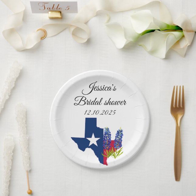 Bluebonnets Blue floral Watercolor Bridal shower Paper Plate (Wedding)