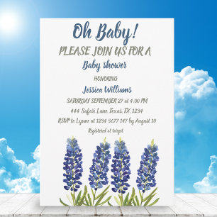 Bluebonnets Blue Floral Watercolor Texas Baby boy Invitation