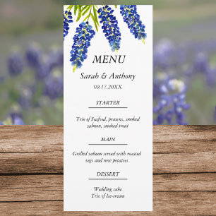 Bluebonnets Blue Floral Watercolor Wedding Food Menu