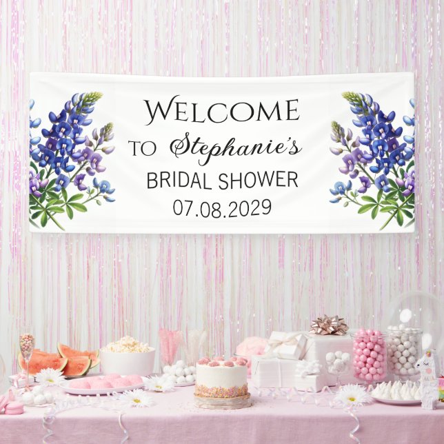 Bluebonnets Blue Flowers Rustic Bridal Shower Banner (Party)