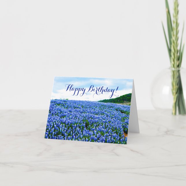 Bluebonnets Blue Flowers Texas Birthday Floral Thank You Card (Front)