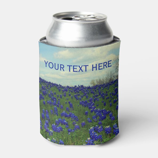 Bluebonnets Blue Flowers Texas Floral Can Cooler (Can Front)