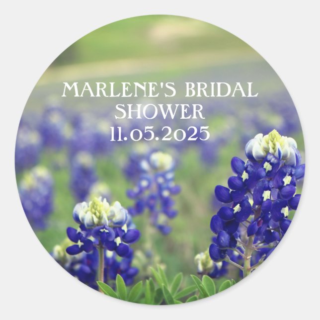 Bluebonnets Blue Flowers Texas Floral Wedding Classic Round Sticker (Front)