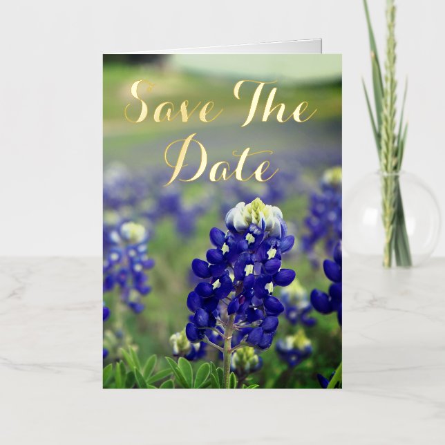 Bluebonnets Blue Flowers Texas Floral Wedding Foil Greeting Card (Front)