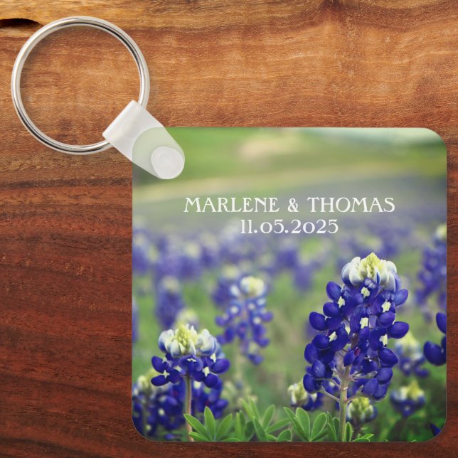 Bluebonnets Blue Flowers Texas Floral Wedding Key Ring (Front)