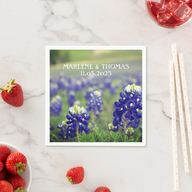 Bluebonnets Blue Flowers Texas Floral Wedding Napkin (Insitu)