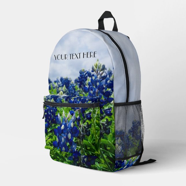 Bluebonnets Blue Flowers Texas texan Floral Printed Backpack (Back Corner Right)