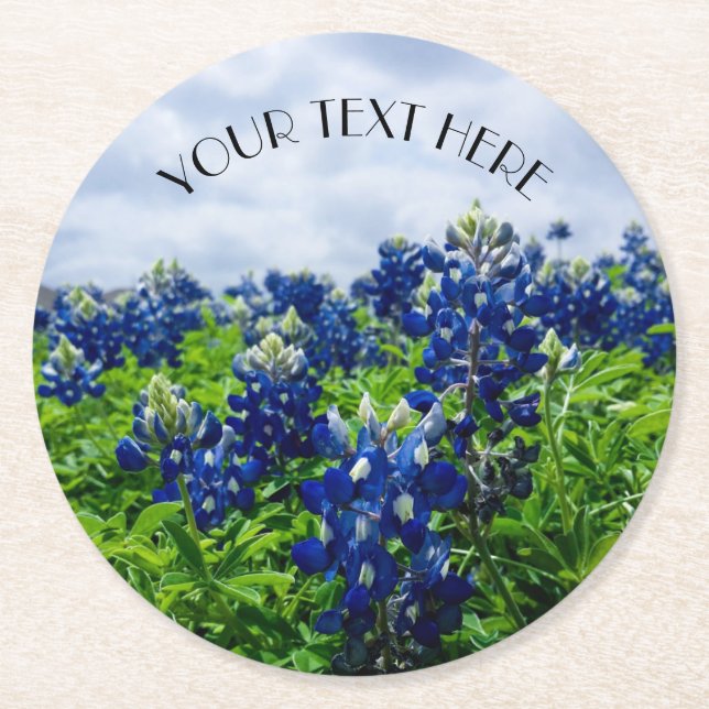 Bluebonnets Blue Flowers Texas Texan Floral  Round Paper Coaster (Front)