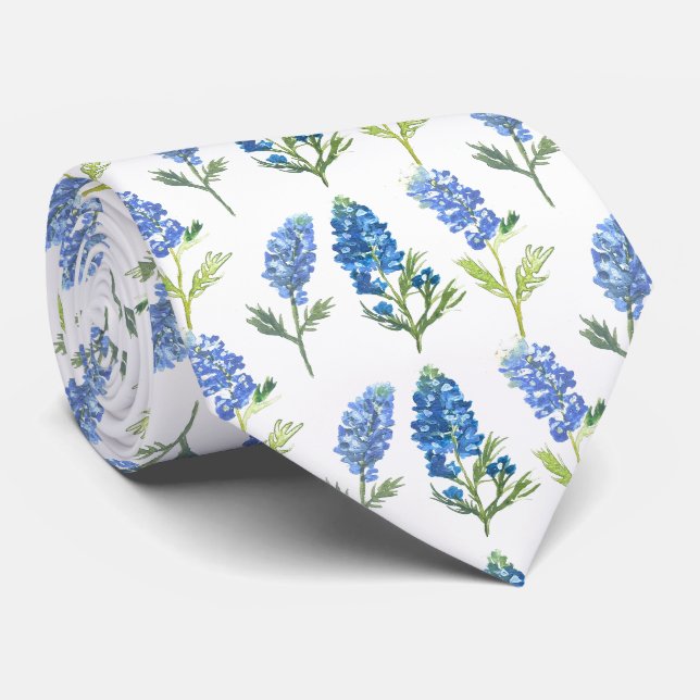 Bluebonnets Blue Flowers Texas Texan Floral  Tie (Rolled)
