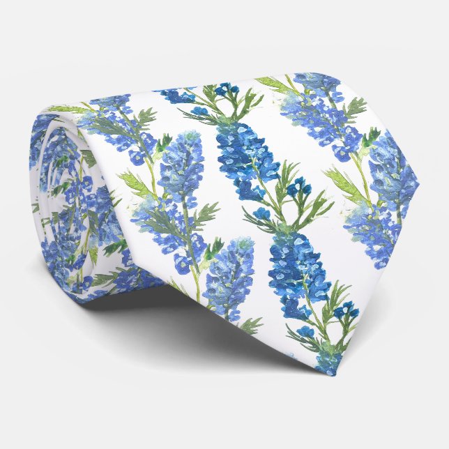 Bluebonnets Blue Flowers Texas Texan Floral  Tie (Rolled)