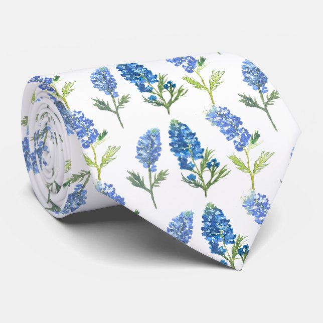 Bluebonnets Blue Flowers Texas Texan Floral  Tie (Rolled)