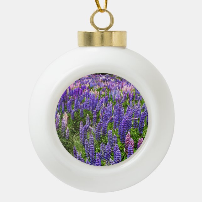 Bluebonnets Blue Flowers Texas Texan Lupine Ceramic Ball Christmas Ornament (Front)