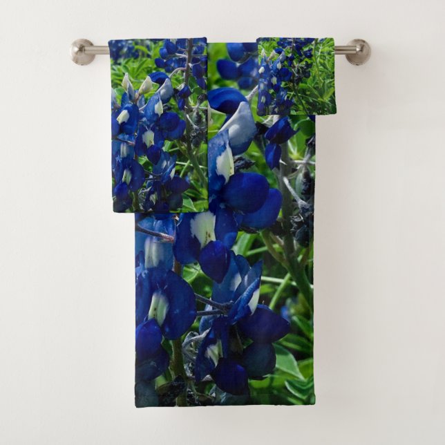 Bluebonnets Blue Flowers Texas Texan State Floral Bath Towel Set (Insitu)