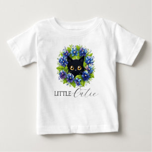 Bluebonnets Cute Cat Texas watercolor Floral Baby  T-Shirt