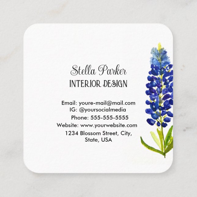 Bluebonnets Elegant Floral Texas Business Card (Back)