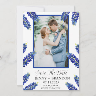 Bluebonnets Elegant Modern Blue Floral Photo Save The Date
